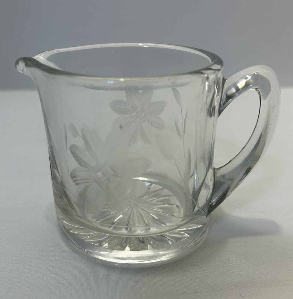 Etched Flower Clear Glass Creamer