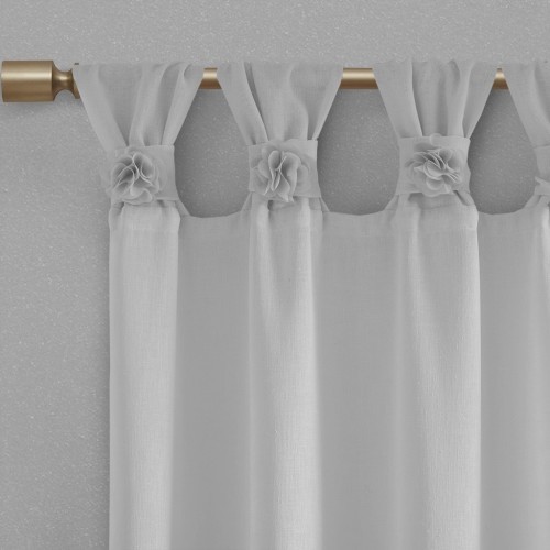 AS Floral Embellished Cuff Tab Top Solid Curtain Panel Grey(Only 1 Pc )50x84"