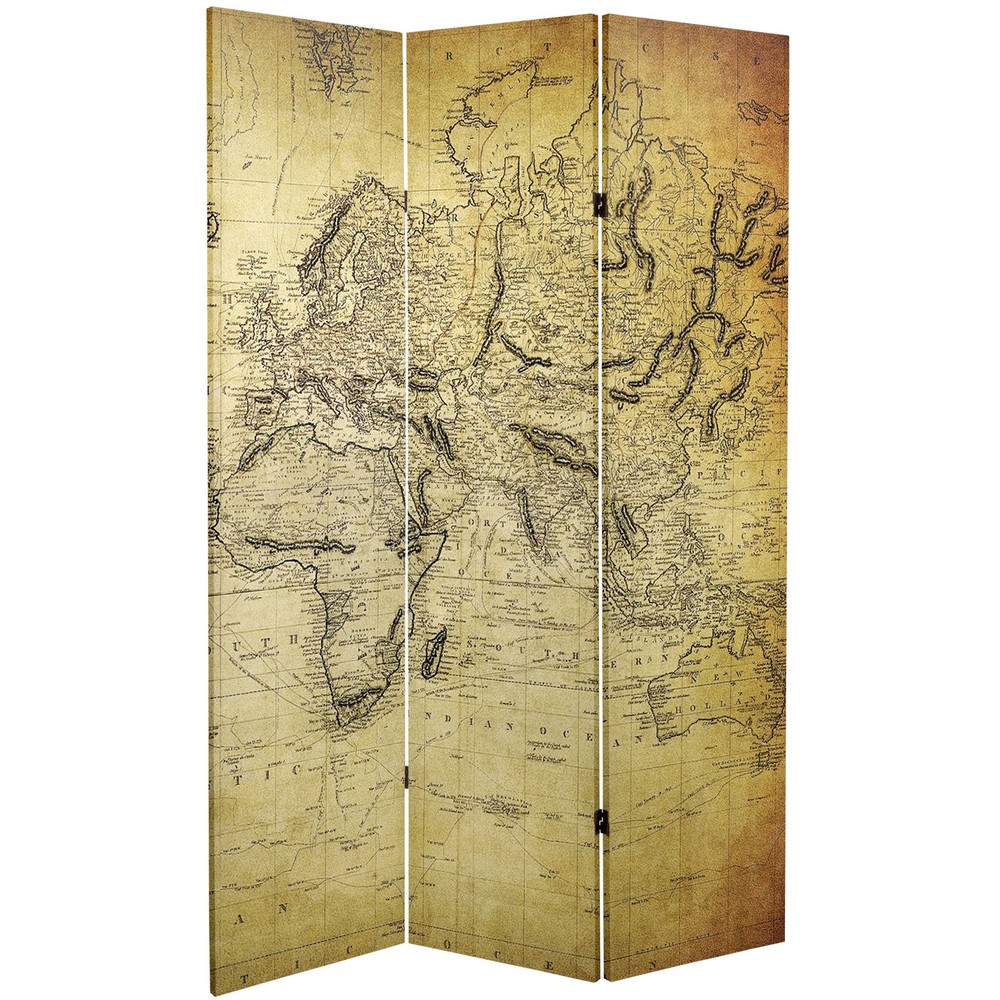6 ft. Tall Double Sided Vintage World Map Canvas Room Divider