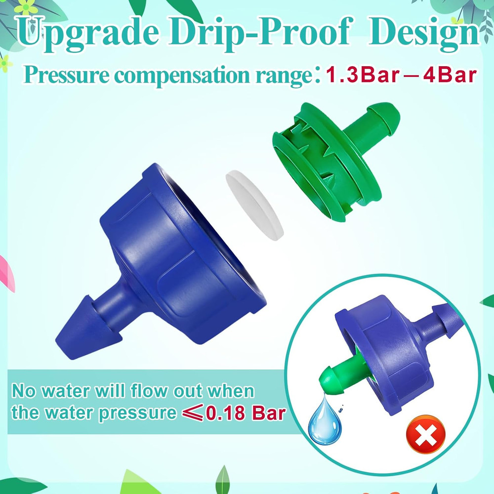 Upgrade Leak-Proof 30Pcs 0.25 GPH Pressure Compensating Drip Emitters, Constant