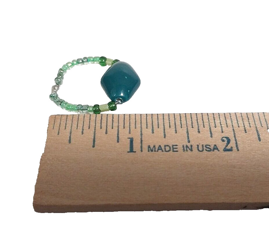 HANDCRAFTED BOHO STYLE MULTI-GREEN BEADED RING SIZE 7