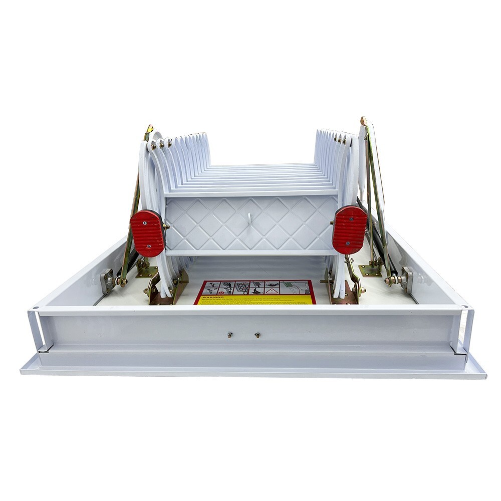 9.84Ft 12 Steps White Attic Pull Down Ceiling Ladder Stairs 31.5'×35.43'' Open
