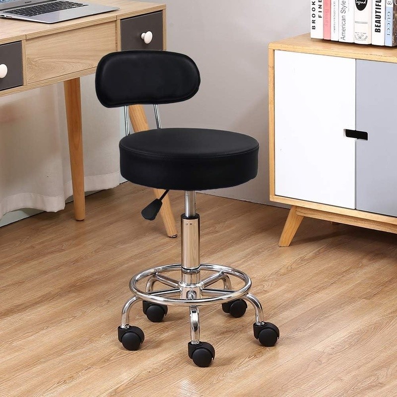Ergonomic Rolling Stool W/ Backrest Adjustable Height Footrest Office Spa Salon