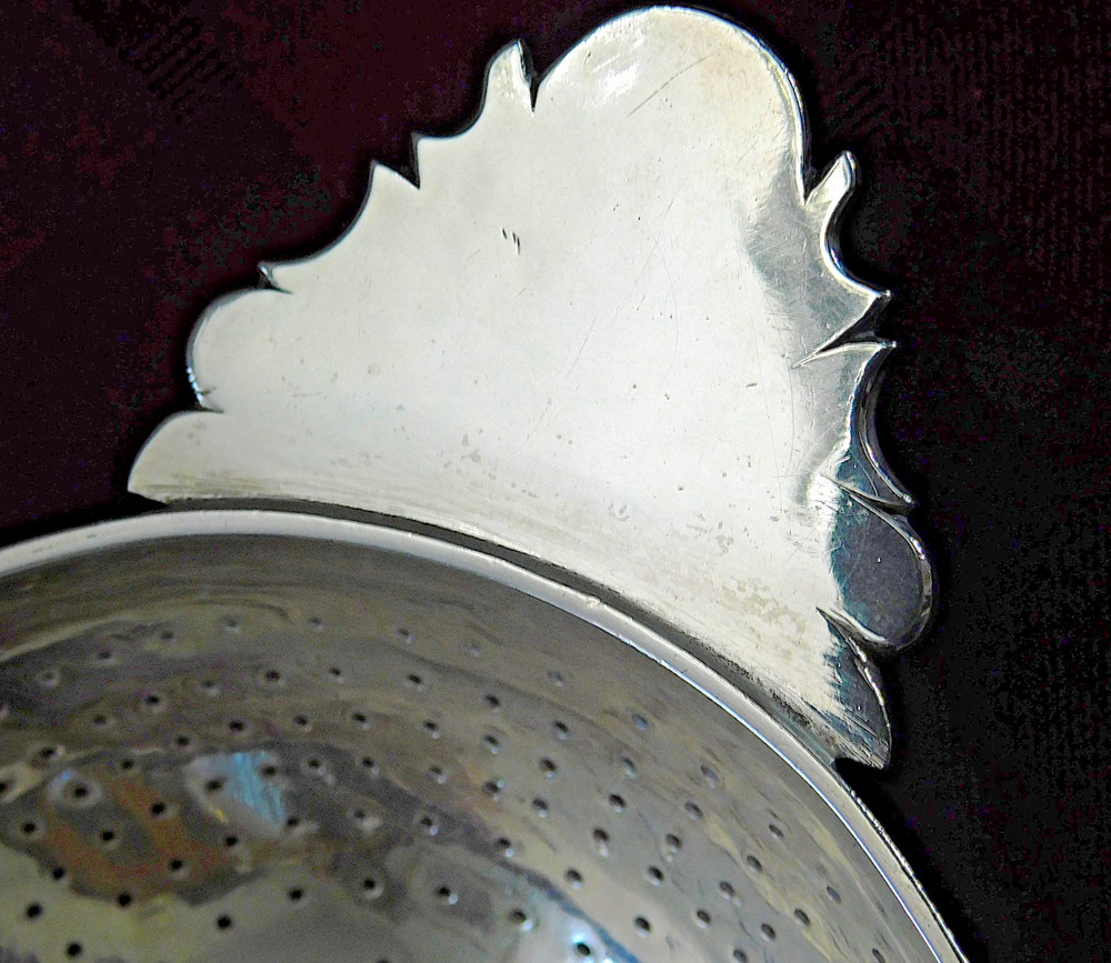 Antique Silver Lemon Tea Strainer Eagle Crest and Touch Marks