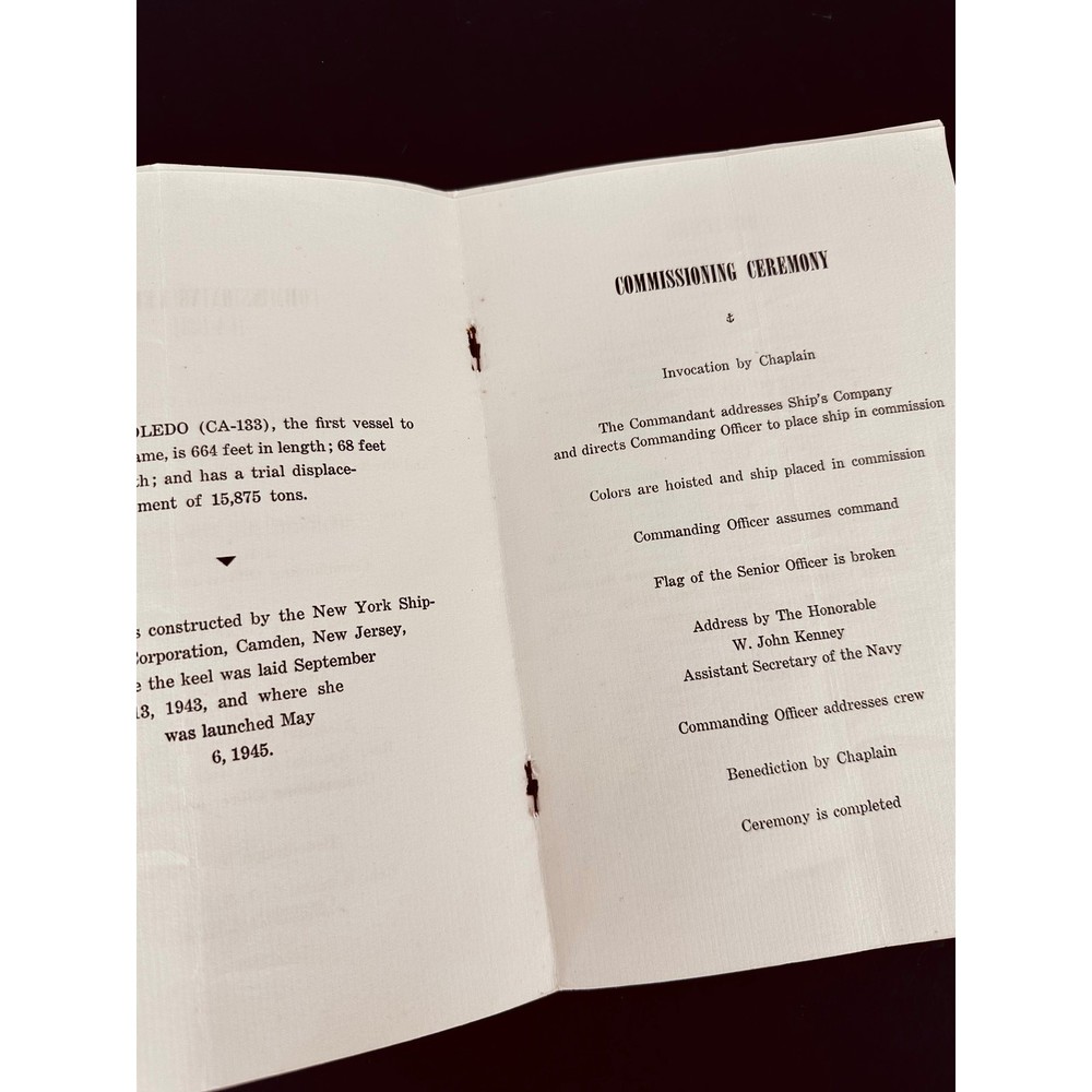USS Toledo CA-133 Commissioning Program 1945 Navy