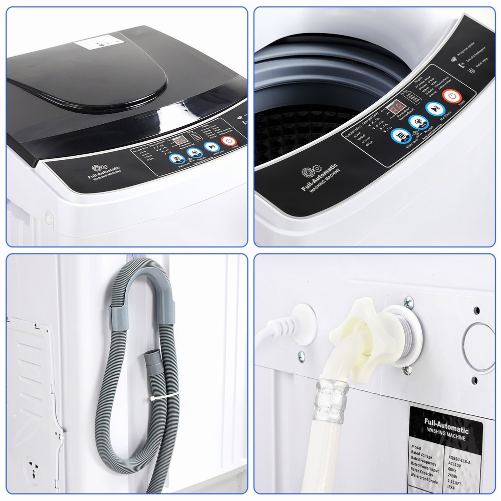 Portable Washing Machine 15.6lbs Full-Automatic Compact Washer w/10 Programs U.S