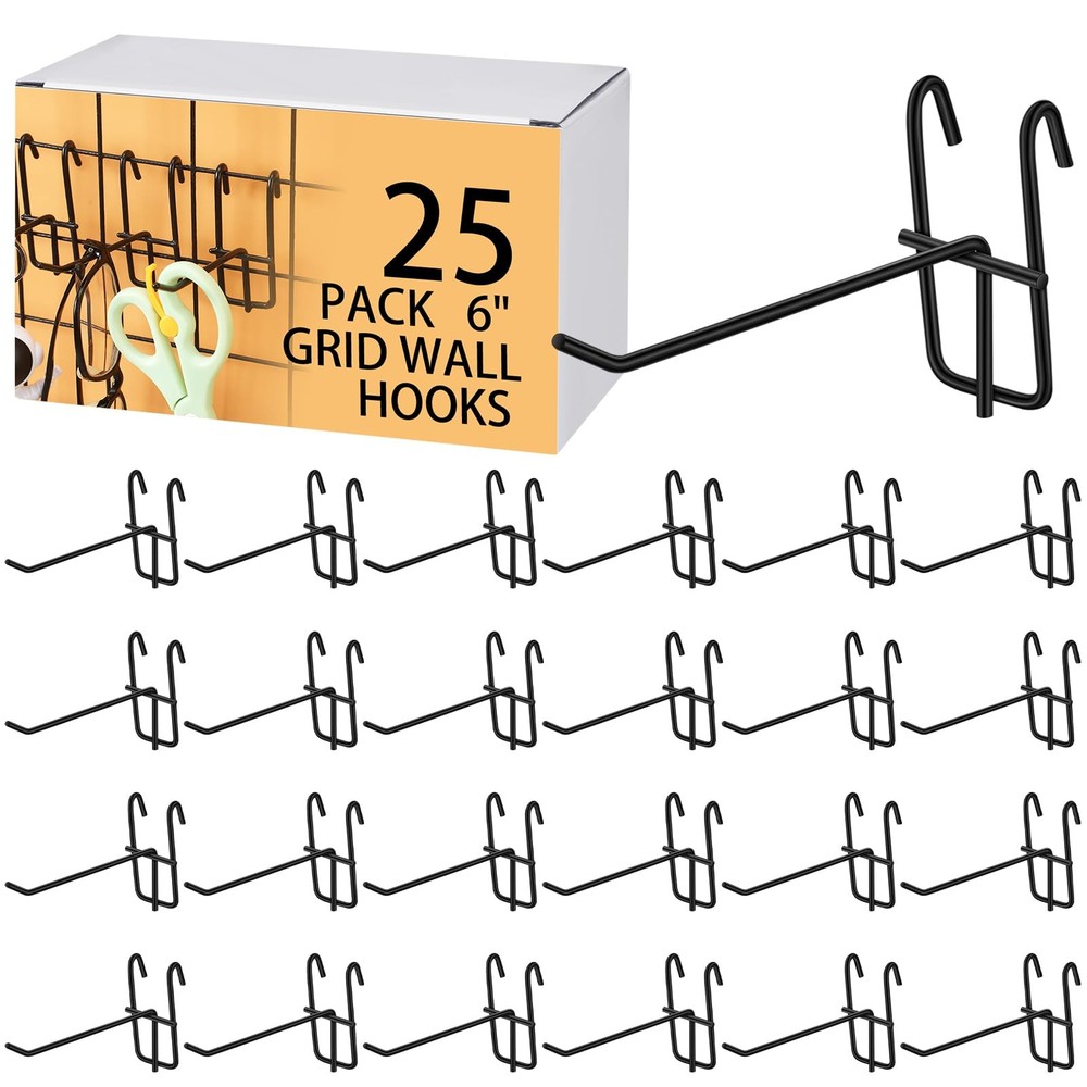 25 PCS 6 Inch Grid Wall Hooks Panel Store Garage Organizer Display Black