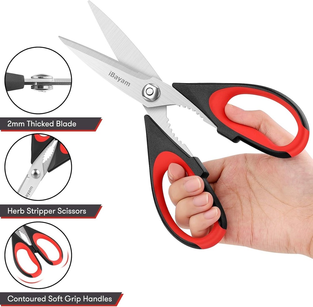 Kitchen Scissors All Purpose Heavy Duty 2 Pack with Protective Sheath, Stainless