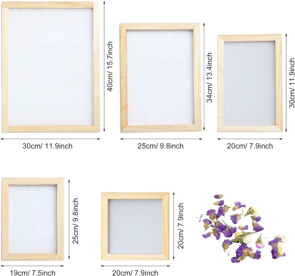 11 Pack Paper Making Screen Kit Include 5 PCS Wooden Paper Making Mold Frame...