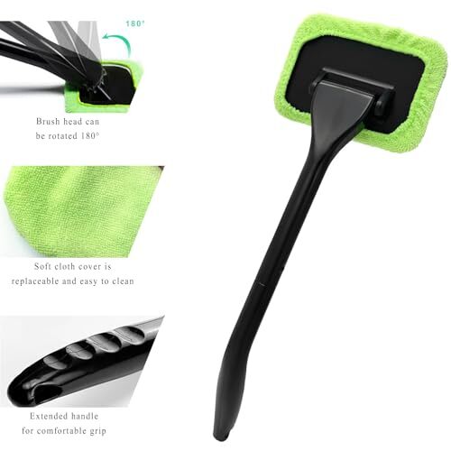 Car Windshield Cleaning Tool, Microfiber Window Cleaner with 4 Washable