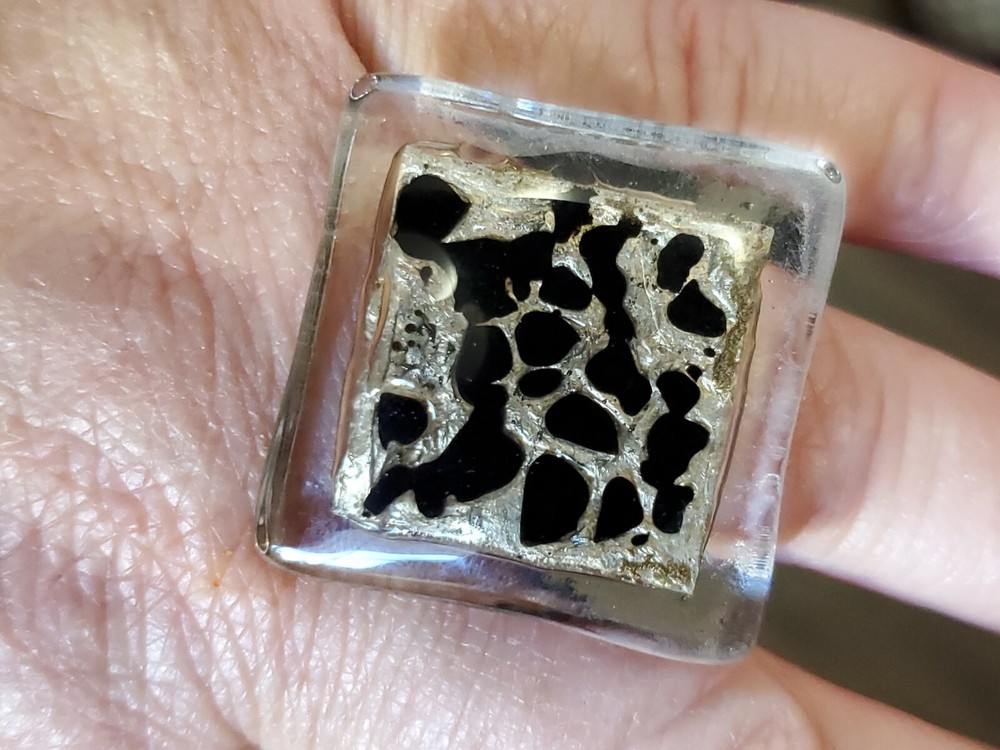Silver art glass statement ring adjustment