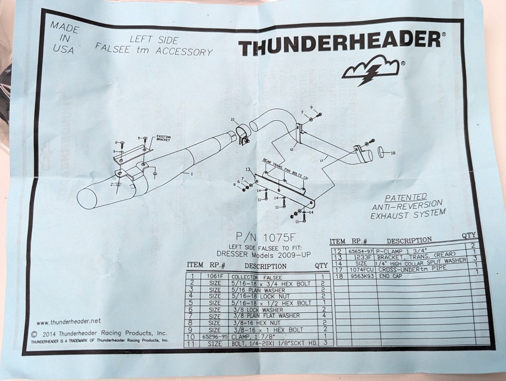 Thunderheader Falsee Cross-Under & Mounting Hardware 2009-2016 Harley Touring