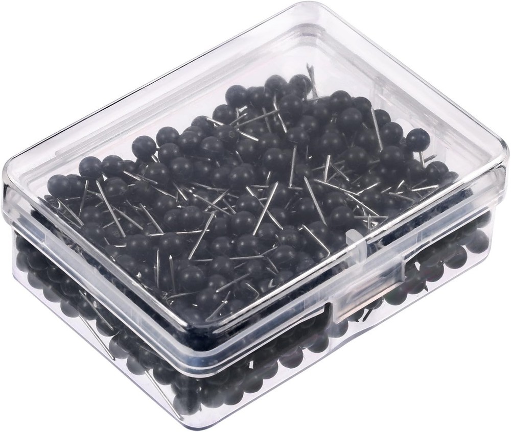 500 Pack Map Push Pins 1/8 Inch Black Tacks Small Round Head