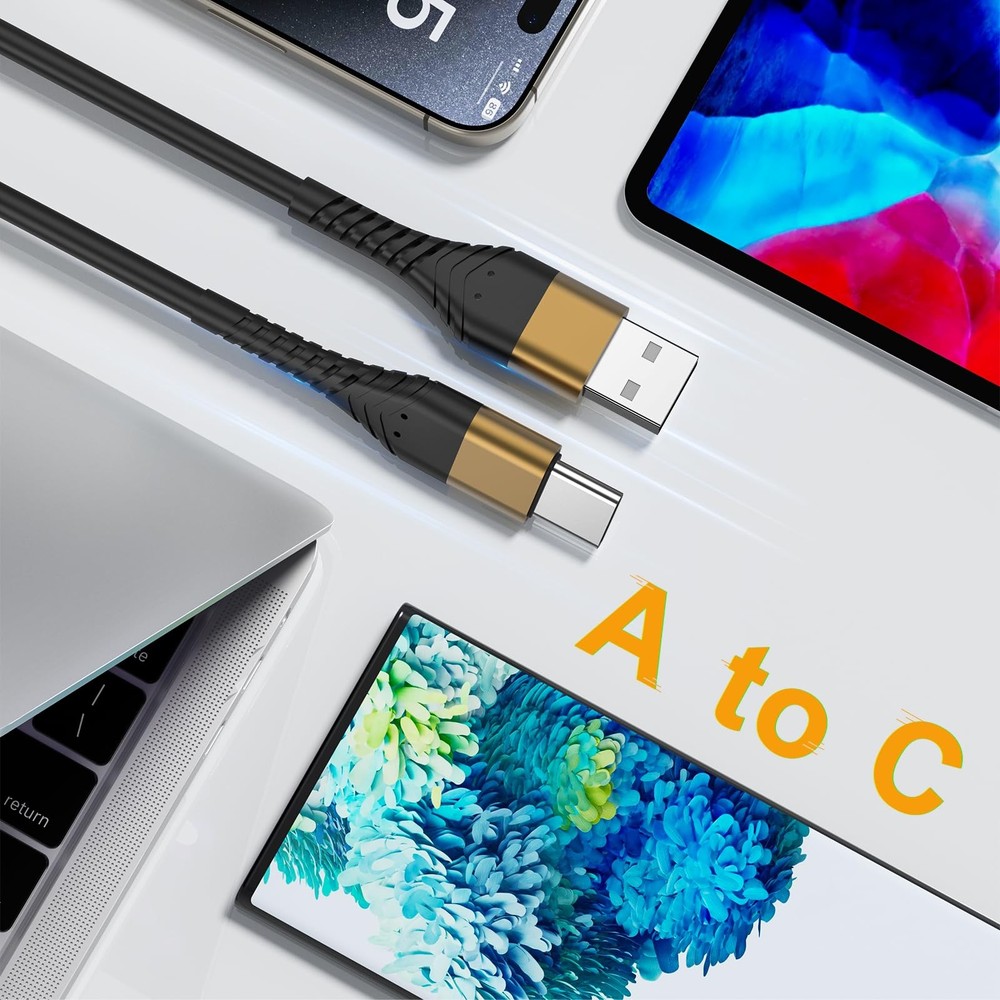 USB Type C Charger Cable Fast Charging 10ft,Extra Long 2Pack 10ft, Gold