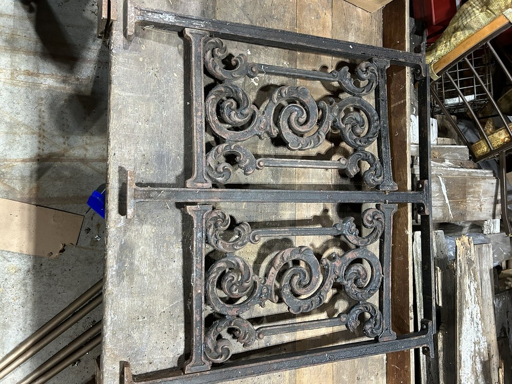Antique Railing Cast Iron Newel Posts, Frame, Panels Architectural Salvage