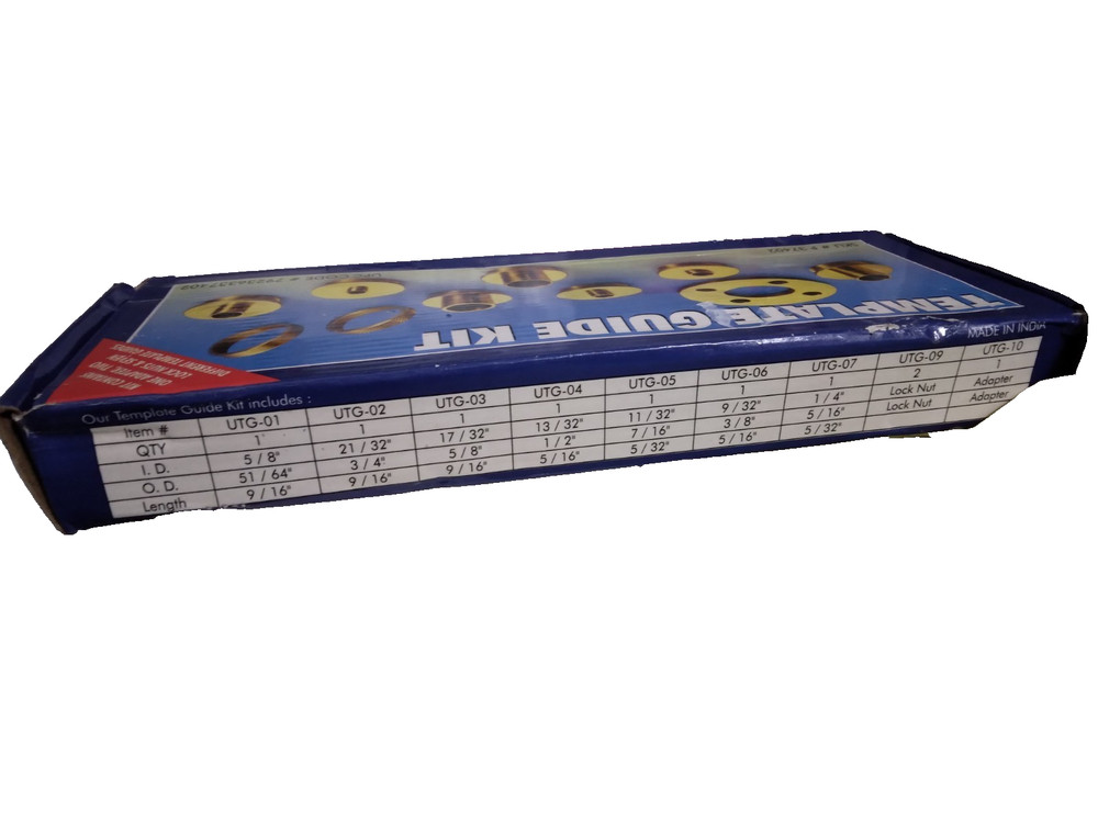 Template Guide Kit Set 1 Adapter, 2 Lock Nuts, 7 Different Template Guides