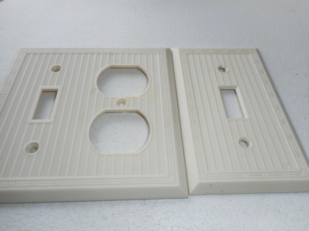 2 Vintage Ribbed Light Switch Covers - Switch & Duplex/Light - Ivory Bakelite