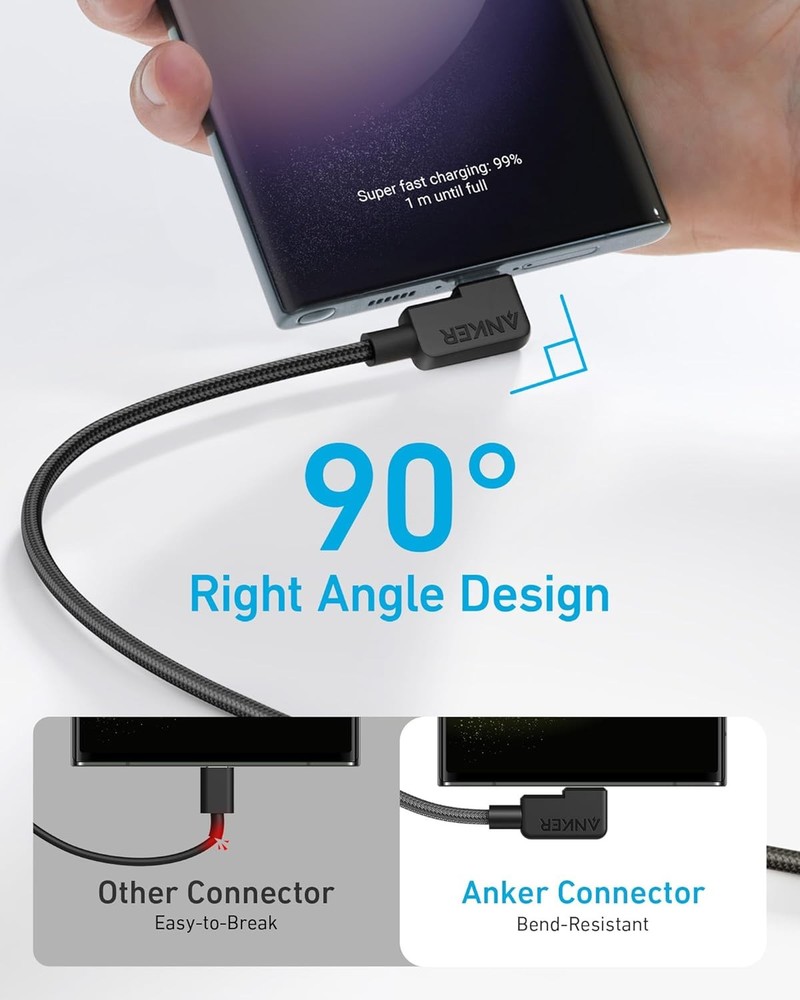 Anker Cable [2 Pack 6FT], Right Angle USB A to USB C Braided Cable, Durable 90 D