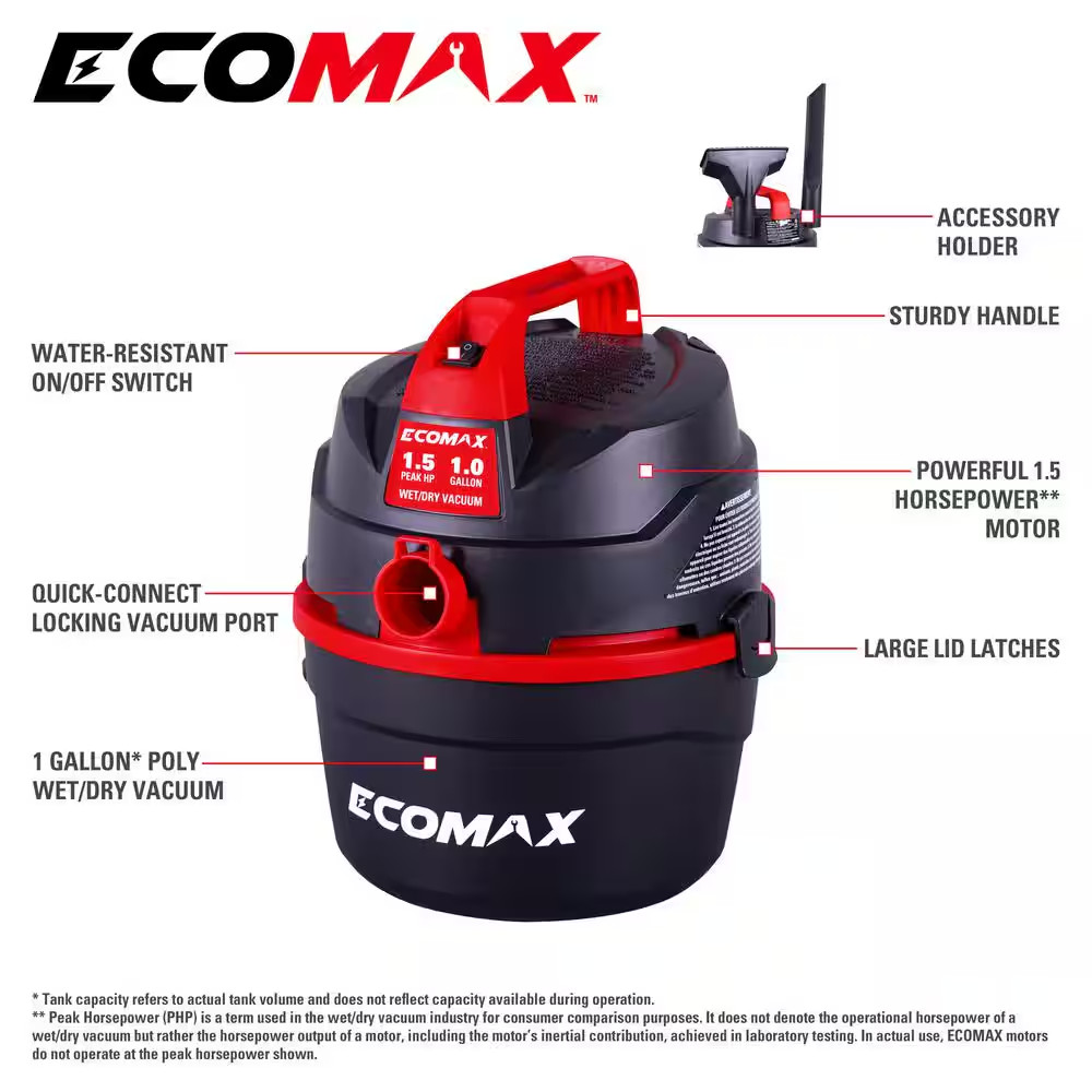 1 Gal. 1.5 HP Portable Poly Wet/Dry Vac