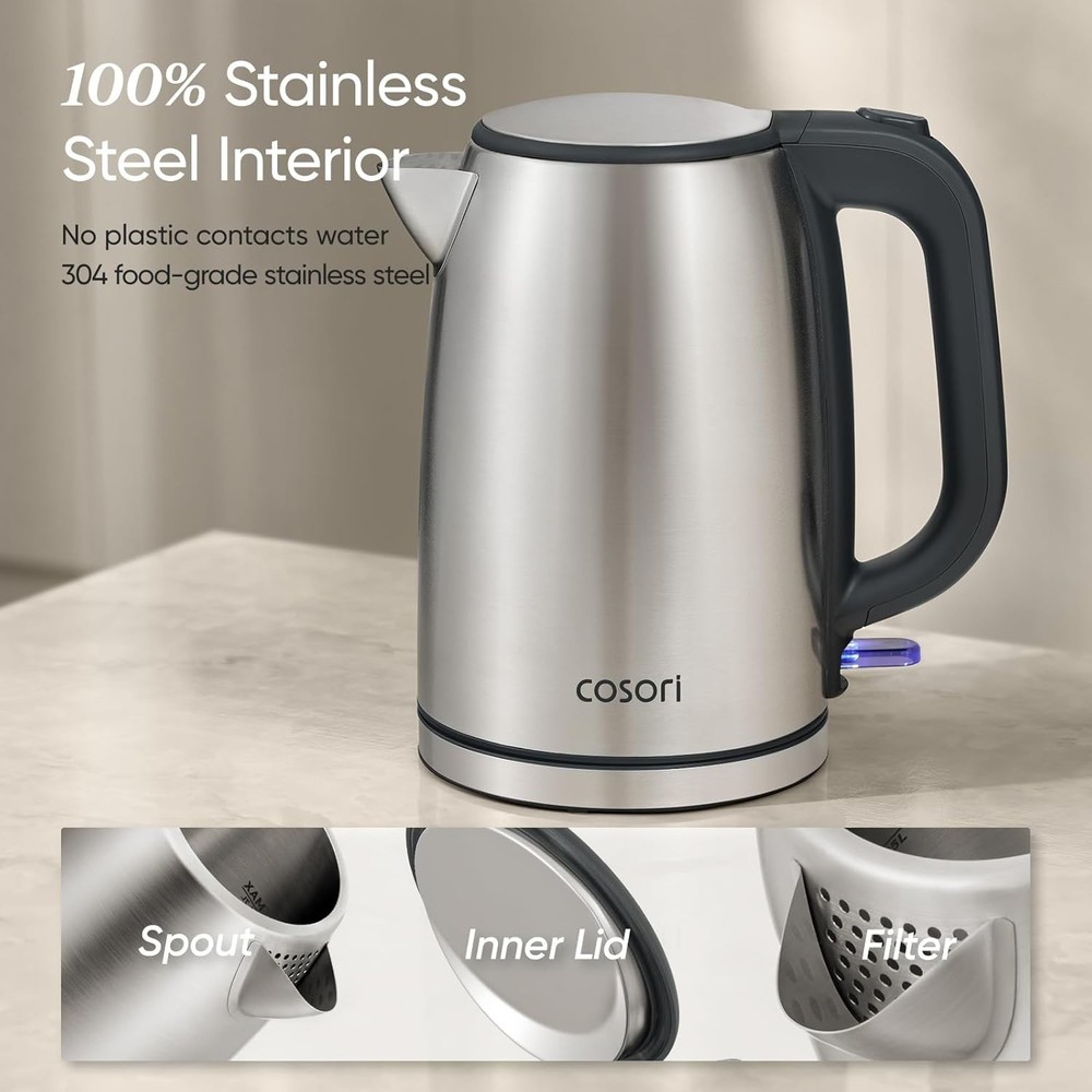 Electric Kettle Stainless Steel Tea Kettle 1.7L Fast Boil Auto Shut Off
