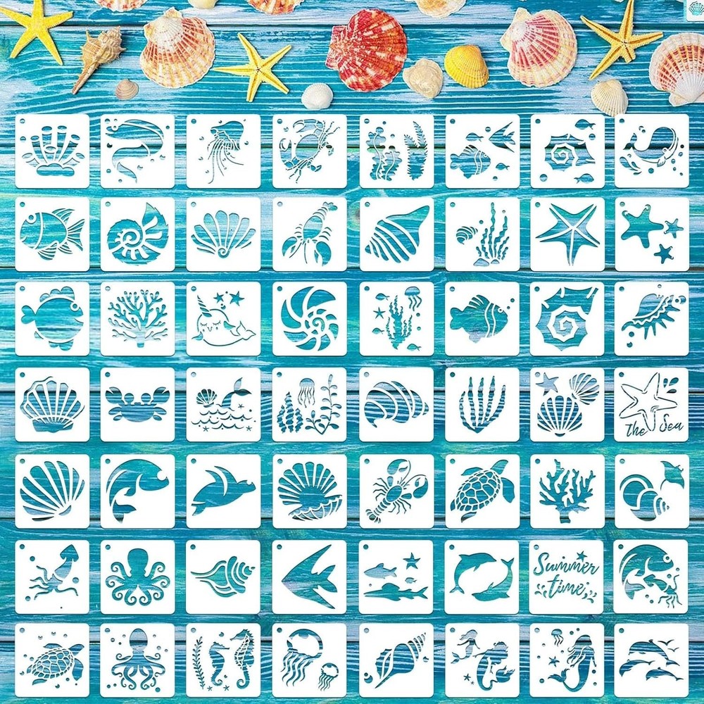 56 Pack Sea Creatures Stencils - Ocean Animal DIY Pattern Stencils for Wall, ...