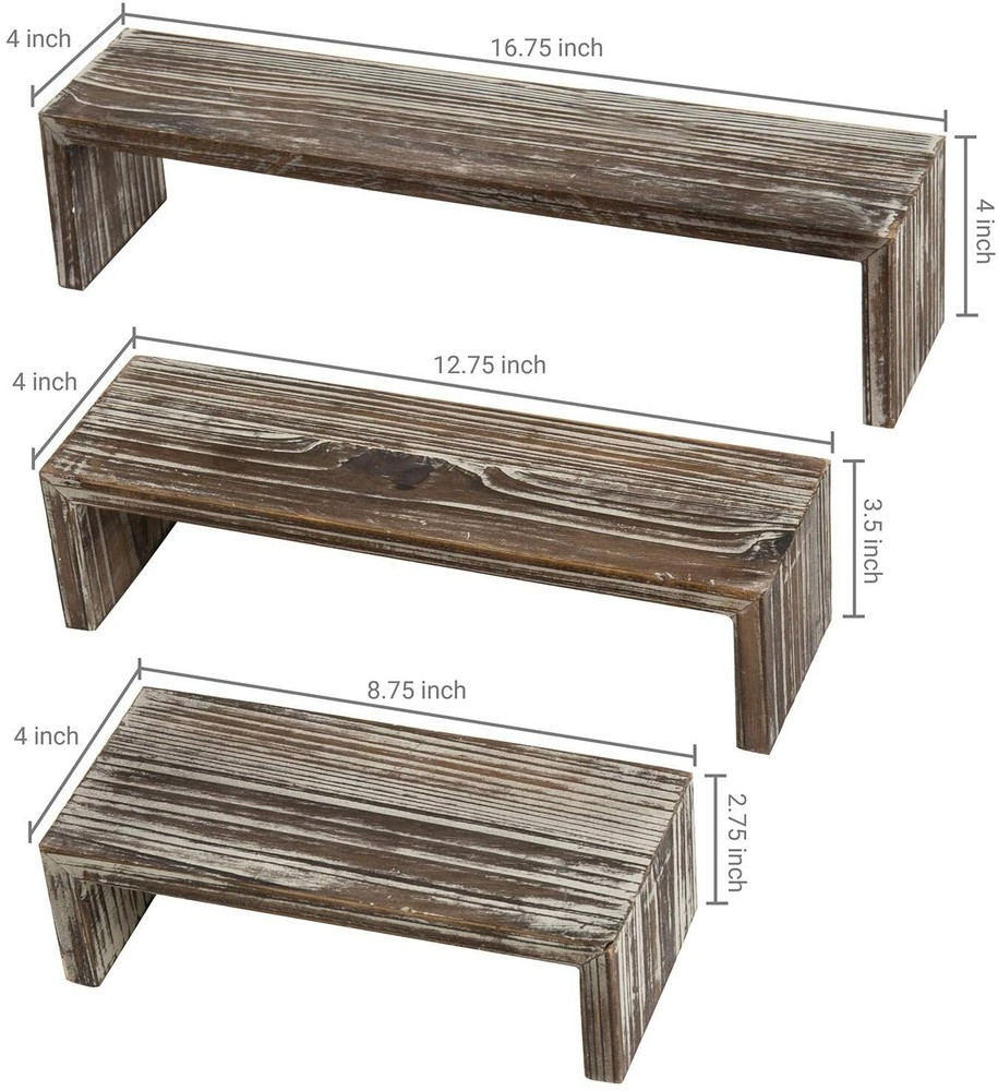 Tabletop Torched Finish Wood Nesting Decorative Display Riser Stands, Set of 3