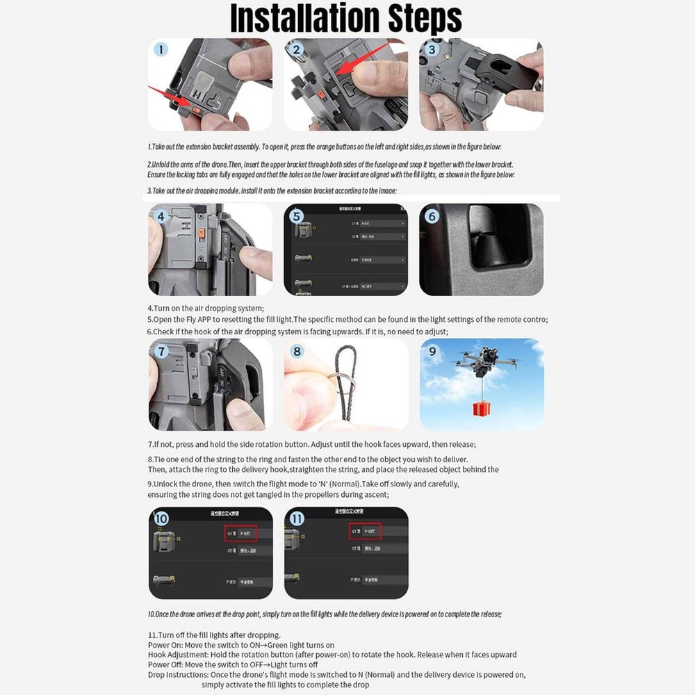 Light Sensitive Airdrop Device System for DJI Mini 5 Pro Drone Release Delivery