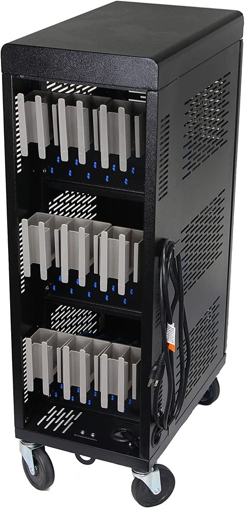 Fully Assembled 18 Device Charging Station Cart Secure Cable Management Black