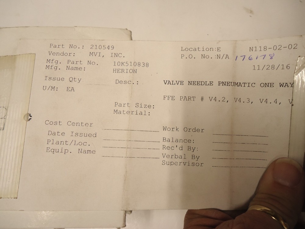 10K510838 IMI PRECISION ENGINEERING PNEUMATIC ONEWAY NEEDLE VALVE