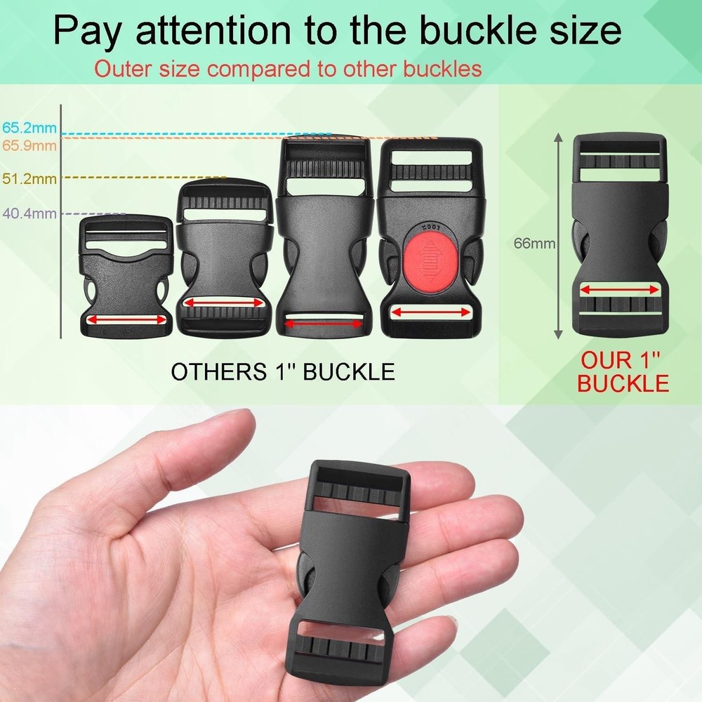 6 Pack 1" Buckle Quick Side Release Buckles Dual Adjustable No Sewing Clips Snap