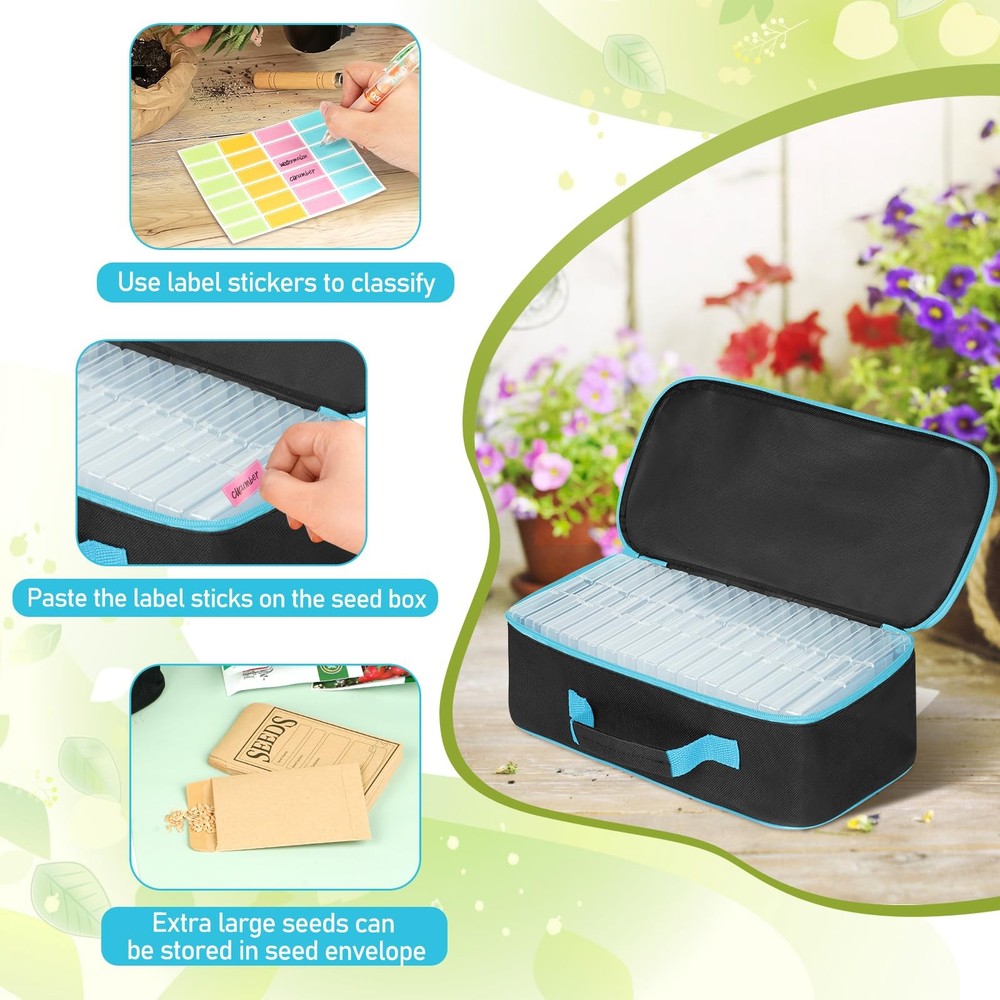 15 Slots Seed Storage Organizer Box with 20 Seed Envelopes, Large Capacity Se...