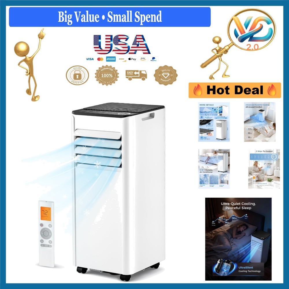 8,000 BTU Portable AC 3-in-1 Unit with Remote for Rooms Up to 350 Sq Ft