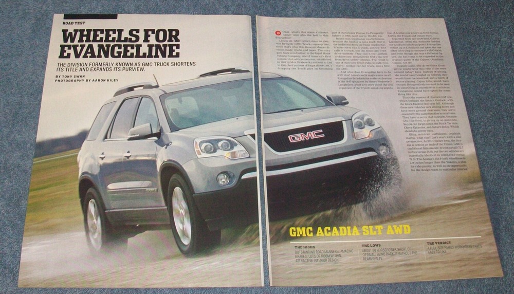 2007 GMC Acadia SLT AWD Road Test Info Article "Wheels for Evangeline"
