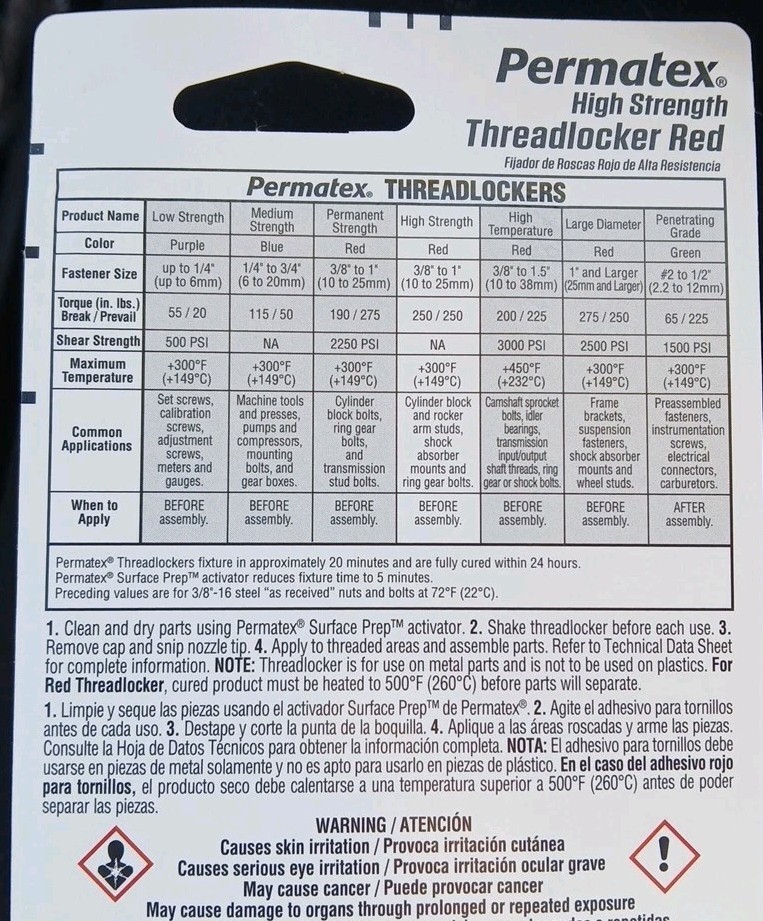 Permatex 27140 RED Threadlocker - High Strength- 1.22oz/36 mL