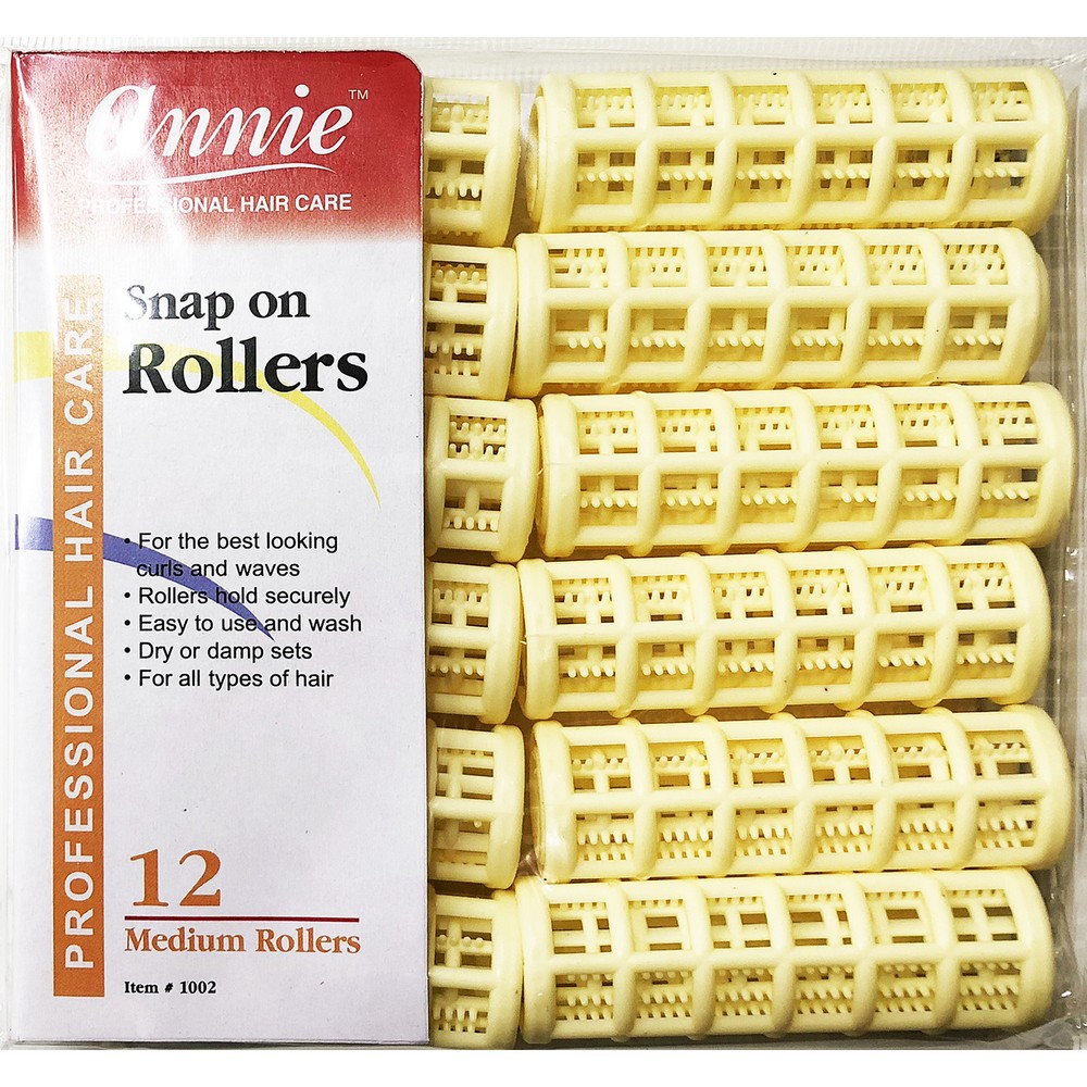 ANNIE SNAP ON ROLLERS #1002, 12 COUNT YELLOW MEDIUM 3/4"