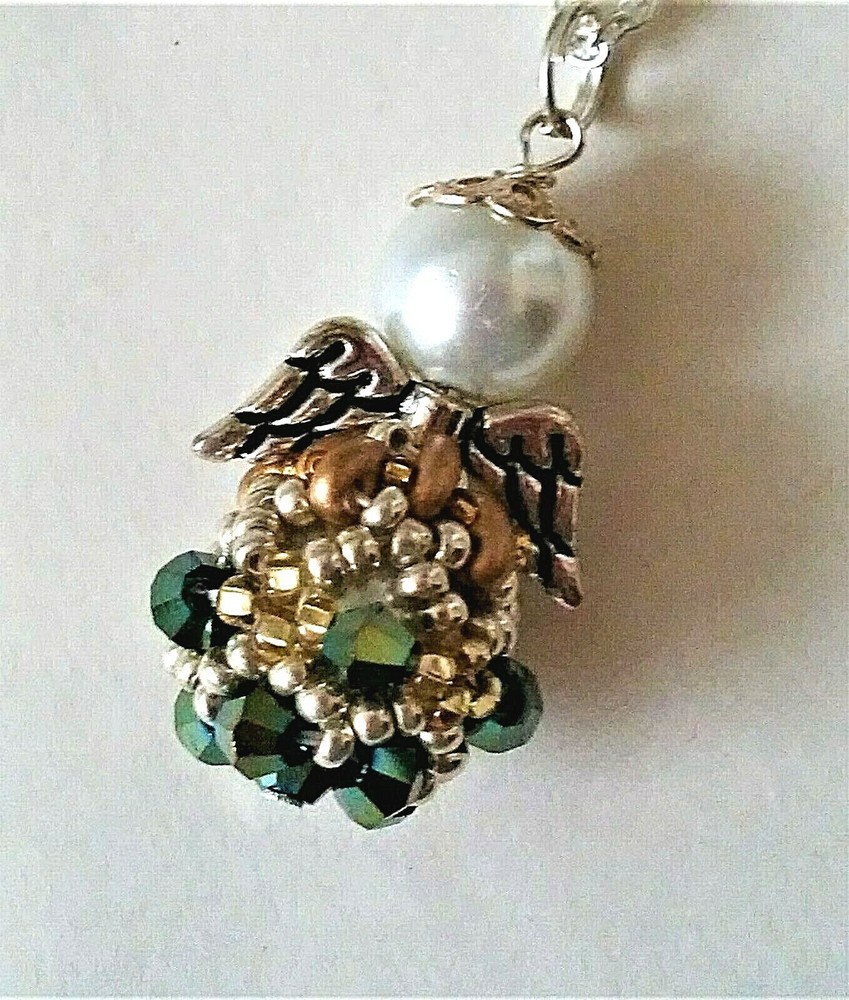Handmade 3D Green Silver Angel Necklace