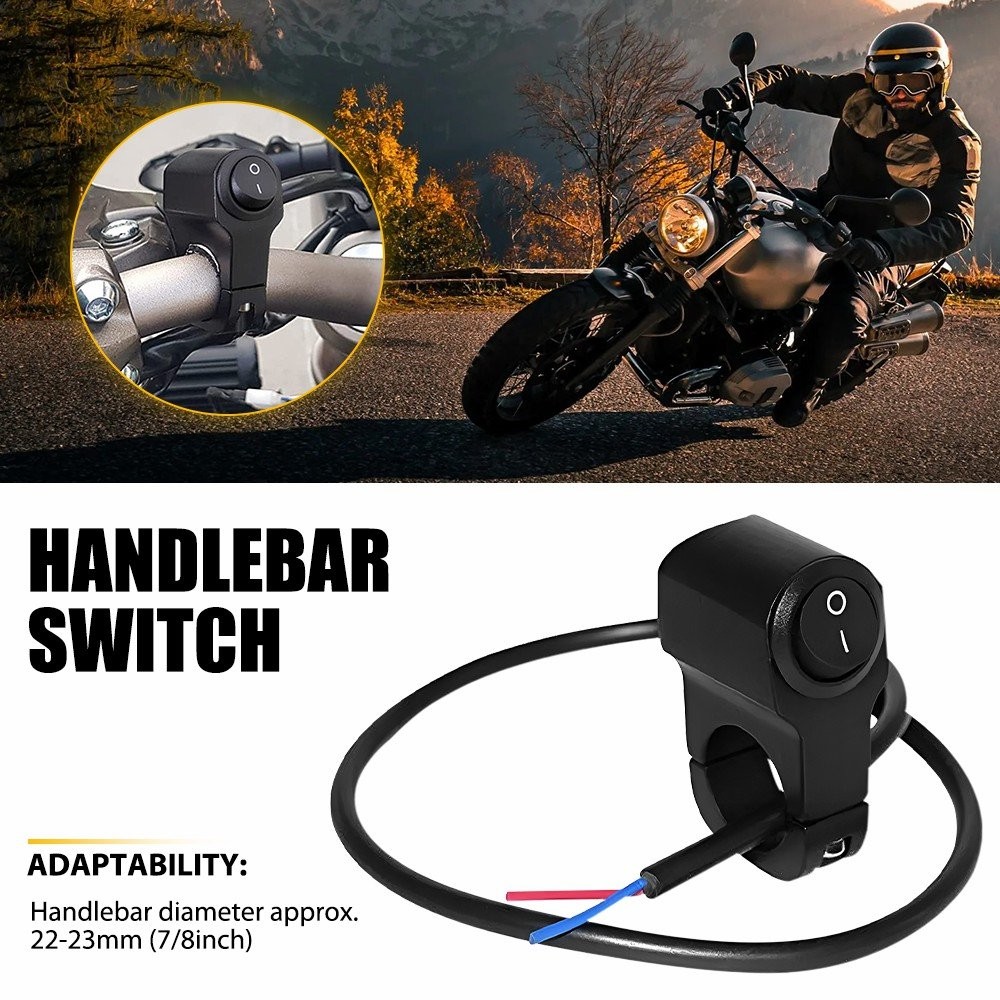 Handlebar Switch 12V Black Fit 7/8" (22mm) Handlebar Button ON OFF Switch AUXITO