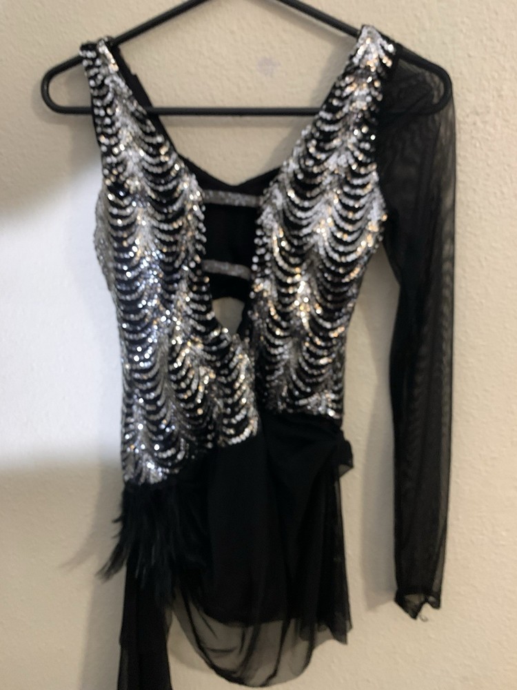 Dance Jazz Kell Womens Size S Silver Sequins Black Mesh Lined Beautiful!