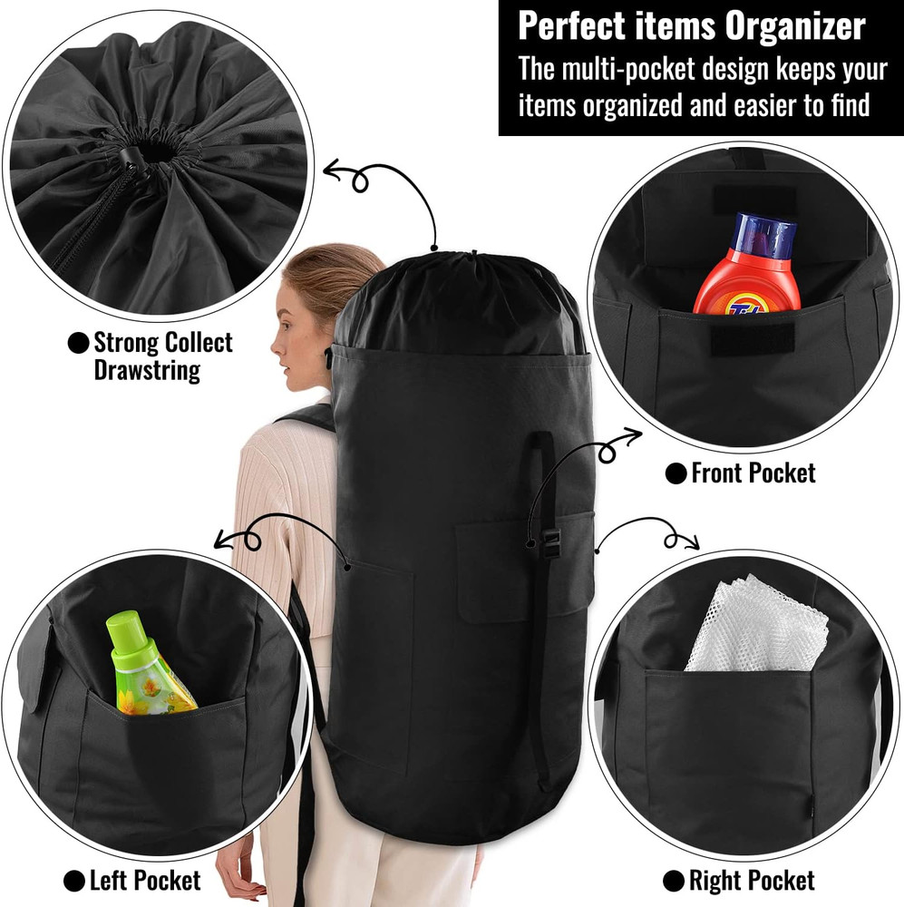 Laundry Bag Backpack, 125L Extra Large Laundry Backpack with Shoulder Straps, Ad