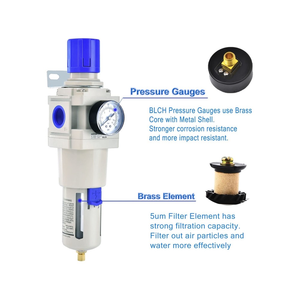 1" NPT Air Compressor Filter - Air Pressure Regulator Filter Combo,Compressed...