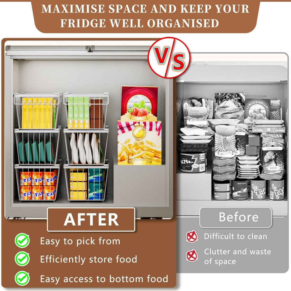 Enhanced Leak-Proof Bottom - Freezer Organizer Bins ，4 Pack Stackable Dee