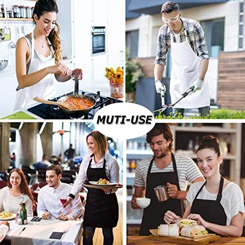 4 Packs Chef Apron, Waterproof Apron, Adjustable Apron Polyester Blend White