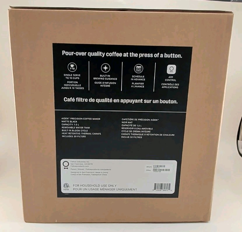 Fellow Aiden Precision Drip Coffee Maker Matte Black Single - 10 Cup App Control