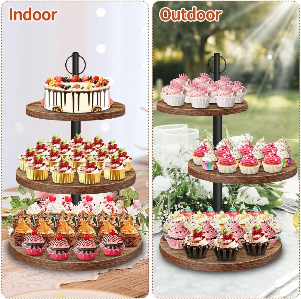 Cupcake Stand, 3 Tier Large Cupcake Stand for 50 Mini Cupcakes Rustic Dessert...