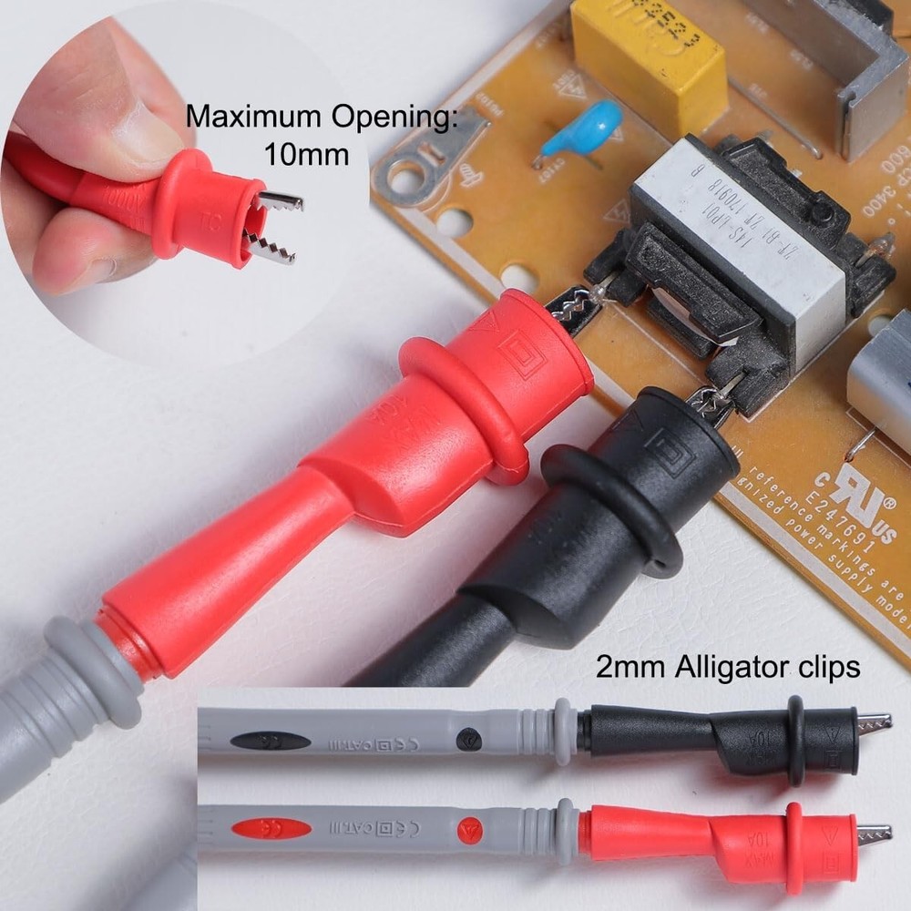Versatile 19-Pc Electrical Multimeter Lead Set with Soft Grip Probes & Clips