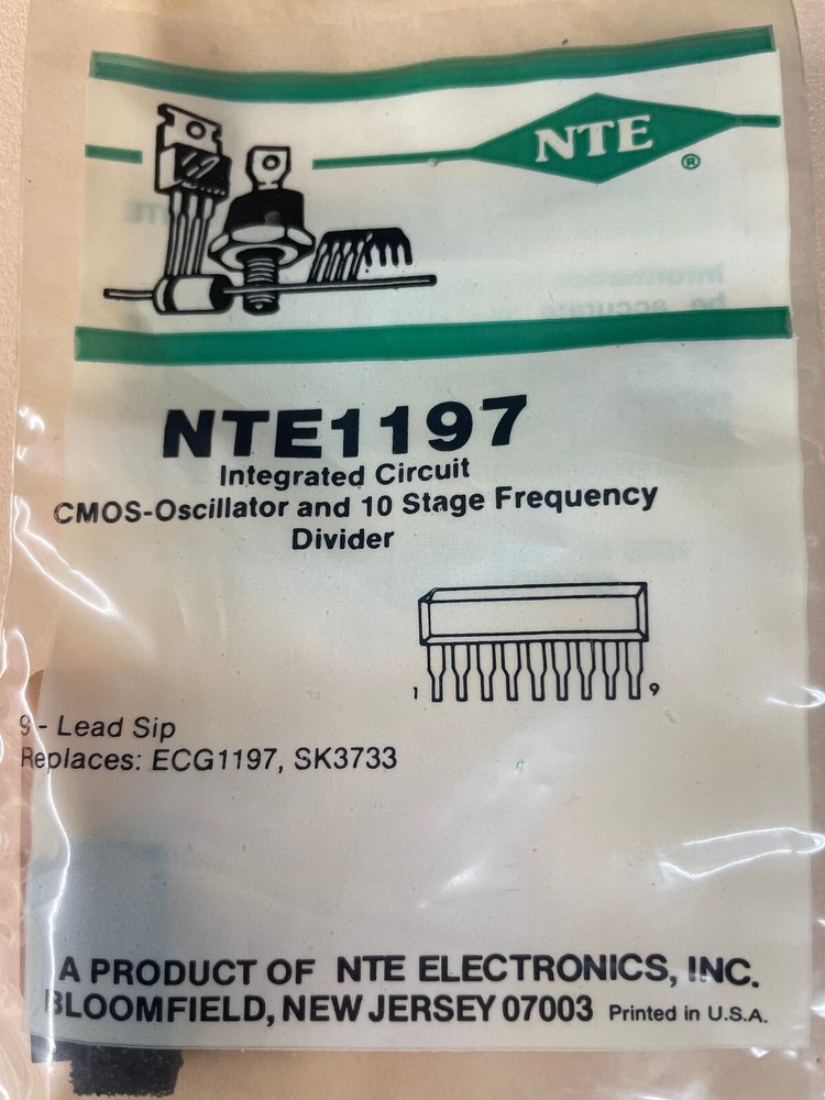 NTE Electronics NTE1197 INTEGRATED CIRCUIT OSCILLATOR + 12-STAGE DIVIDER 9-LEAD