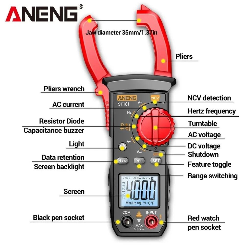 Digital Multimeter Tester AC DC Volt Ohm Amp Clamp Meter Auto Range LCD Handheld