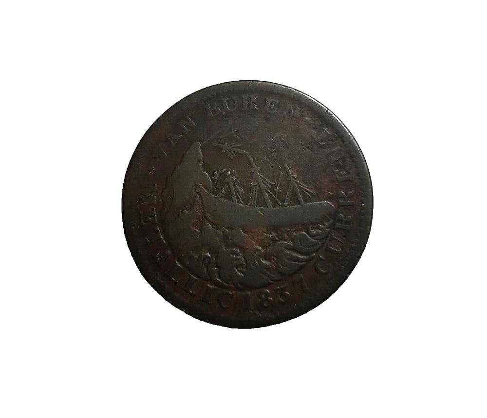 1841 US Hard Times Token - Van Buren / Webster Ship Token HT-20