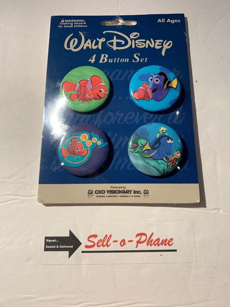 Walt Disney 4 Button Set Finding Nemo Vintage NEW SEALED