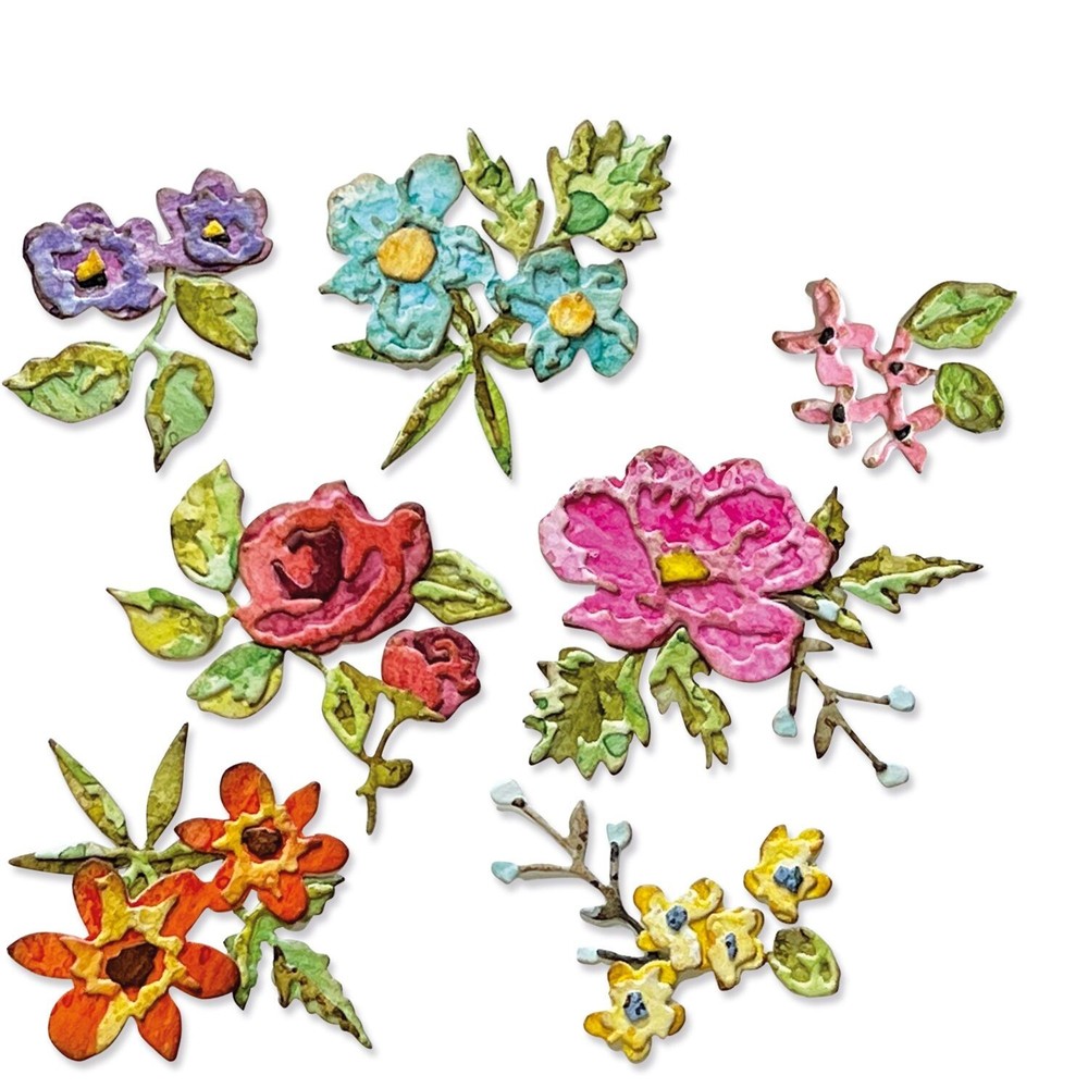 Brushstroke Flowers Mini Sizzix Thinlits Thin Metal Die Set Tim Holtz 666284 NEW